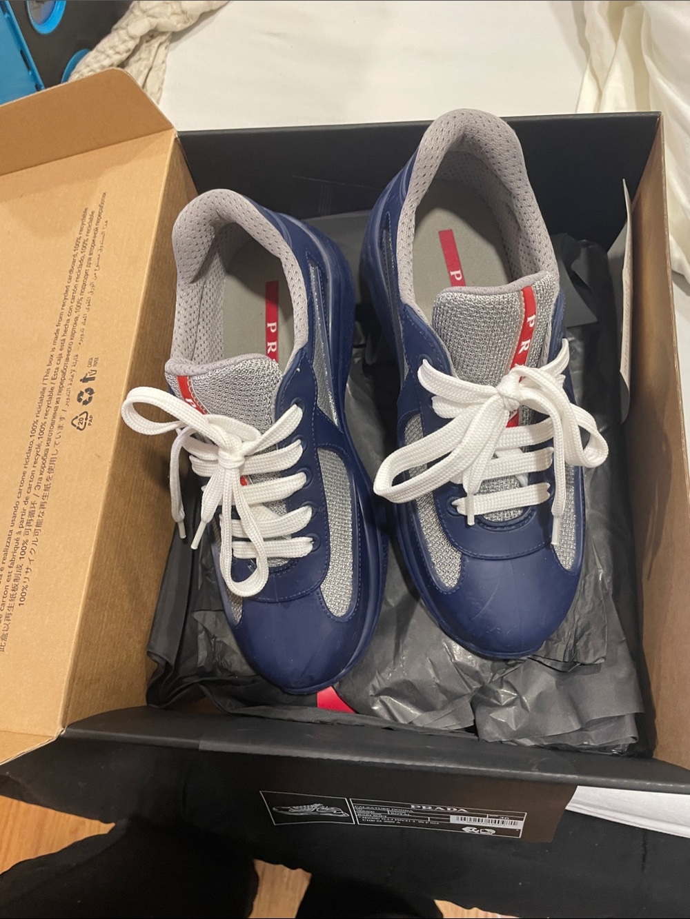 Rubber Prada Navy & Gray Mesh Chunky Sneakers with White Laces